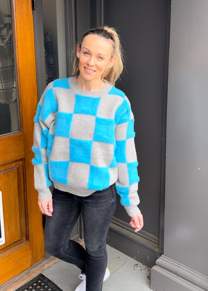 *FINAL SALE* Grey/Blue Textured Check Sweater