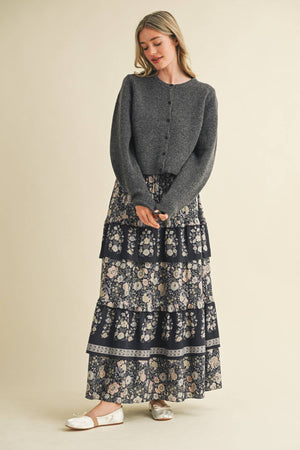 Black Tiered Floral Skirt