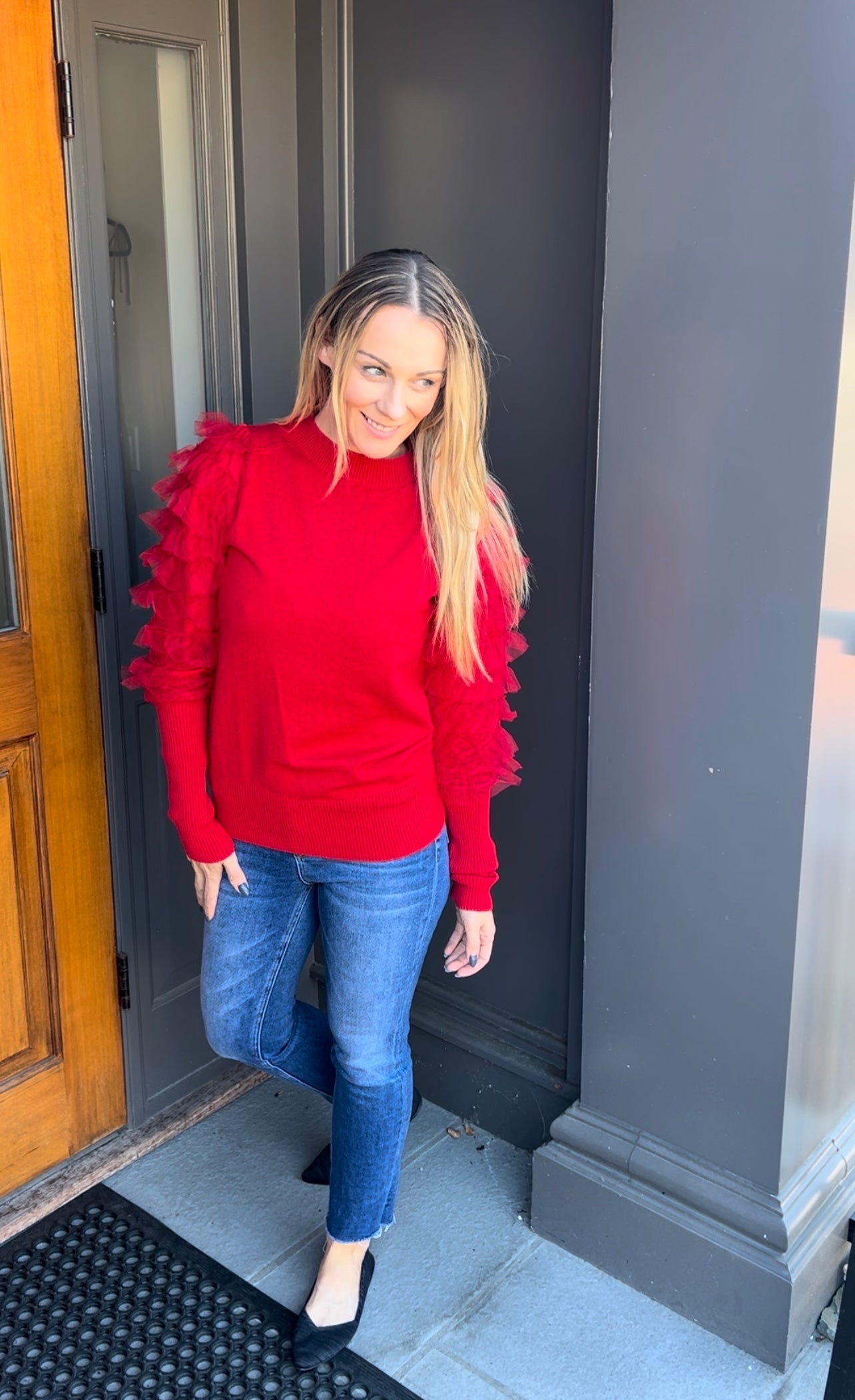 Red Lace Detail Sweater