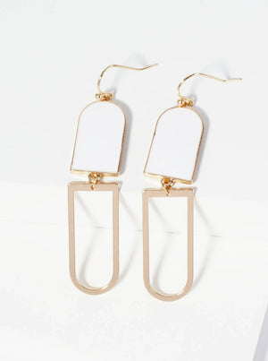 Geometric Enamel Dangle Drop Earrings: Light Grey