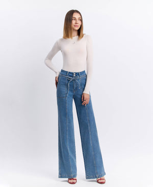 Tie Waist Wide Leg Jeans