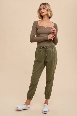 Taupe Ribbed Notch Neck Top