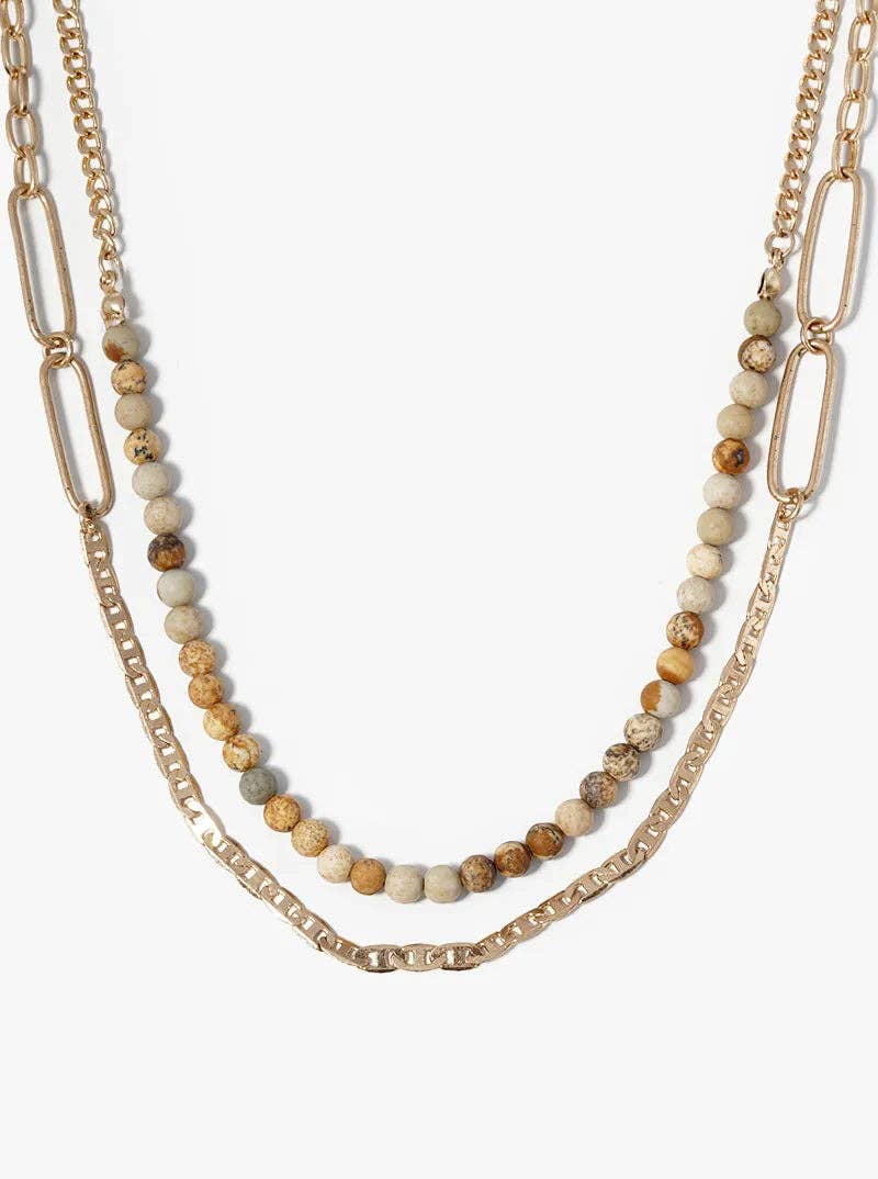 Dual Layer Paperclip Chain With Semiprecious Draping Necklace: BLACK