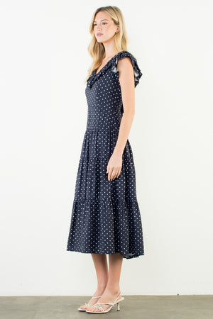 Flutter Sleeve Polka Dot Midi Dress