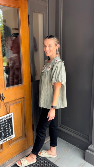 *FINAL SALE* Floral Detail Smocked Blouse
