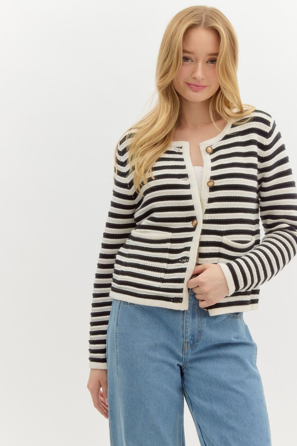 Black & Cream Striped Cardigan