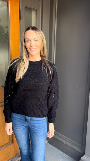 *FINAL SALE* Black Pointelle Puff Sleeve Sweater