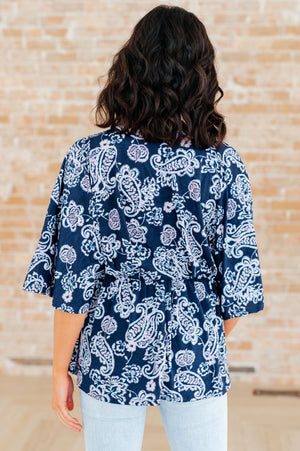 Dreamer Peplum Top in Navy and Pink Paisley
