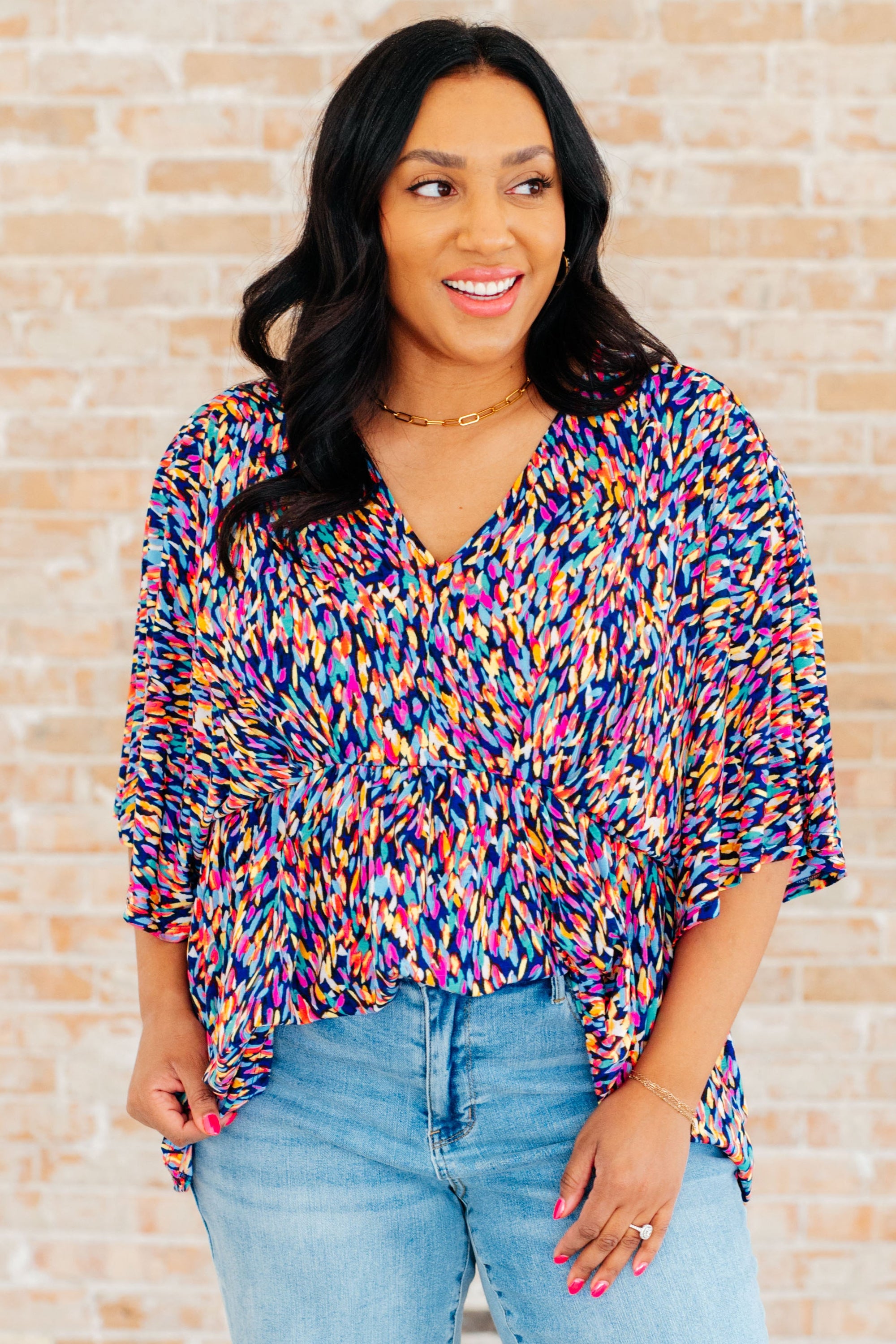 Dreamer Peplum Top in Painted Royal Multi