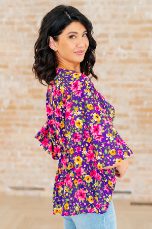 Dreamer Peplum Top in Purple and Pink Floral