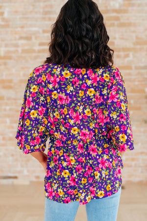 Dreamer Peplum Top in Purple and Pink Floral