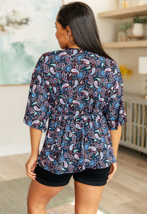 Dreamer Top in Black and Periwinkle Paisley