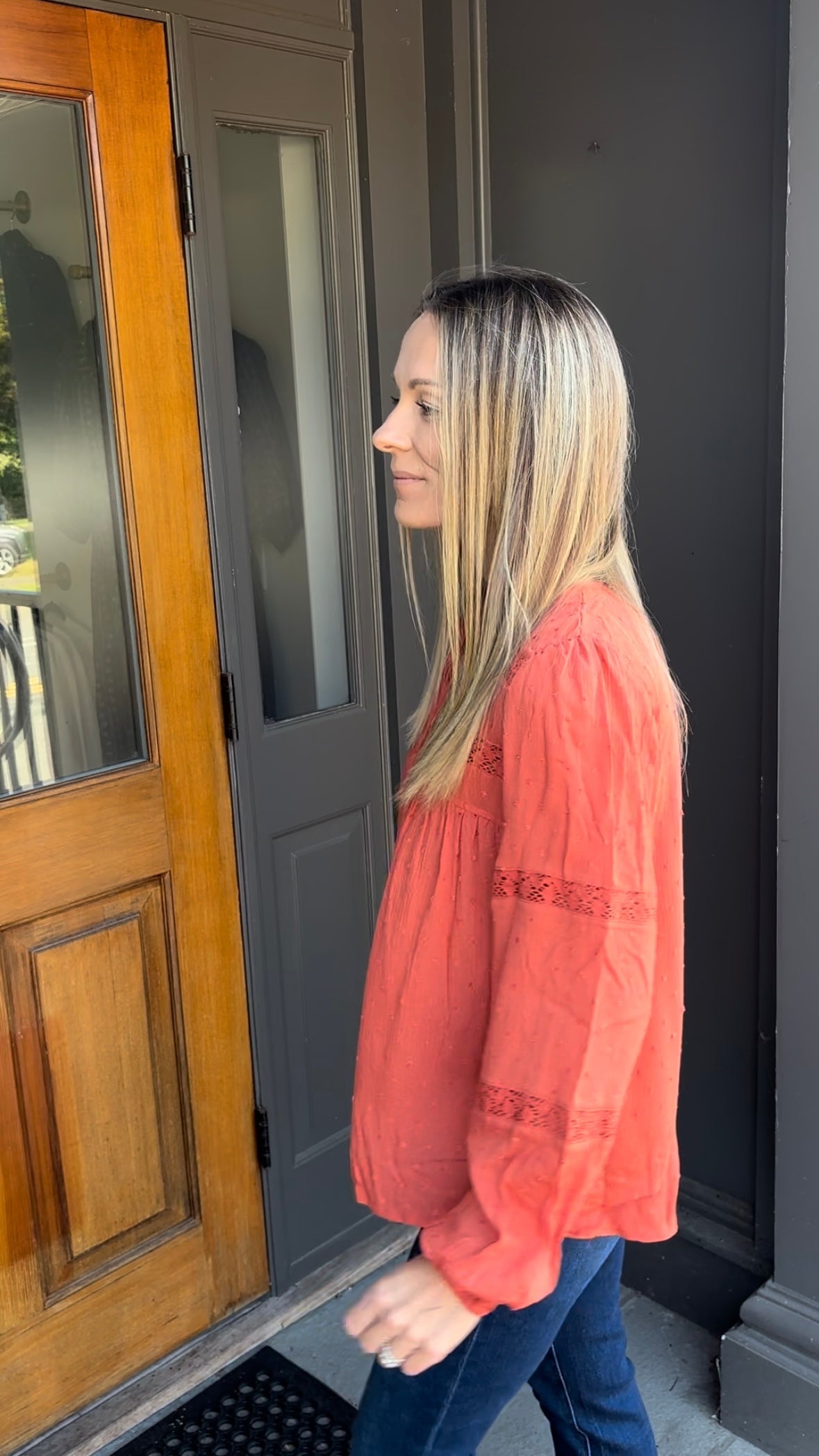 *FINAL SALE* Rust Tie Neck Blouse