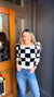 Ivory and Black Check Puff Sleeve Sweater