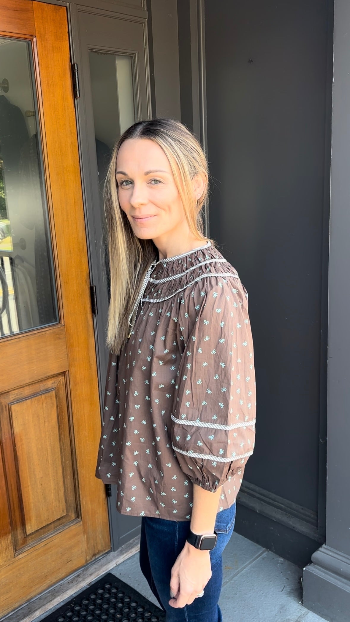 *FINAL SALE* Brown Bow Print Blouse