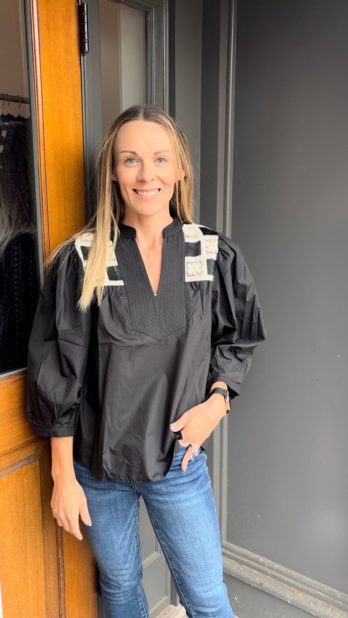 *FINAL SALE* Black Crochet Lace Detail Blouse