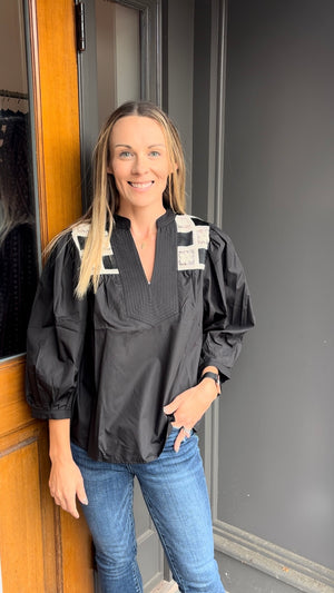 *FINAL SALE* Black Crochet Lace Detail Blouse