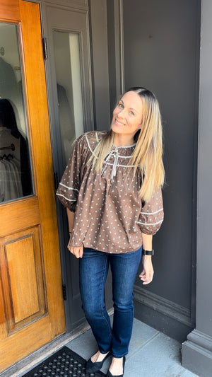 *FINAL SALE* Brown Bow Print Blouse