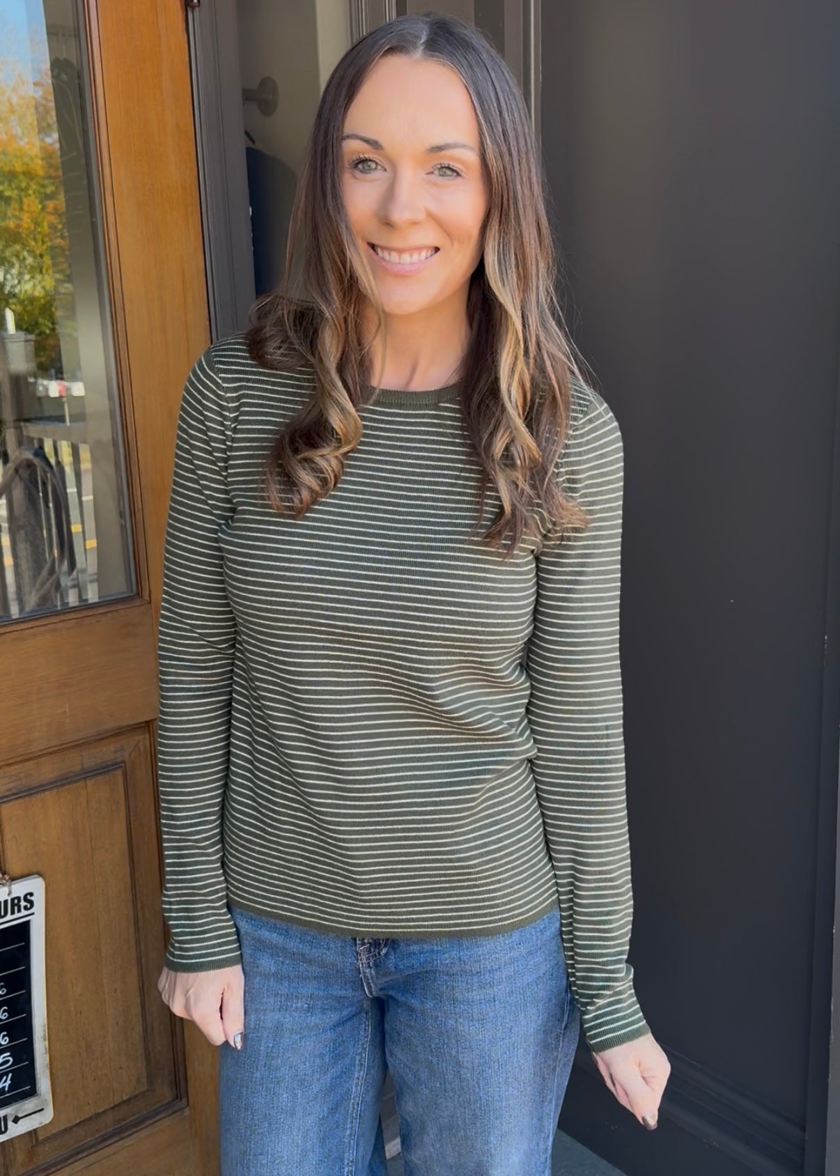 Dark Olive Pinstriped Sweater