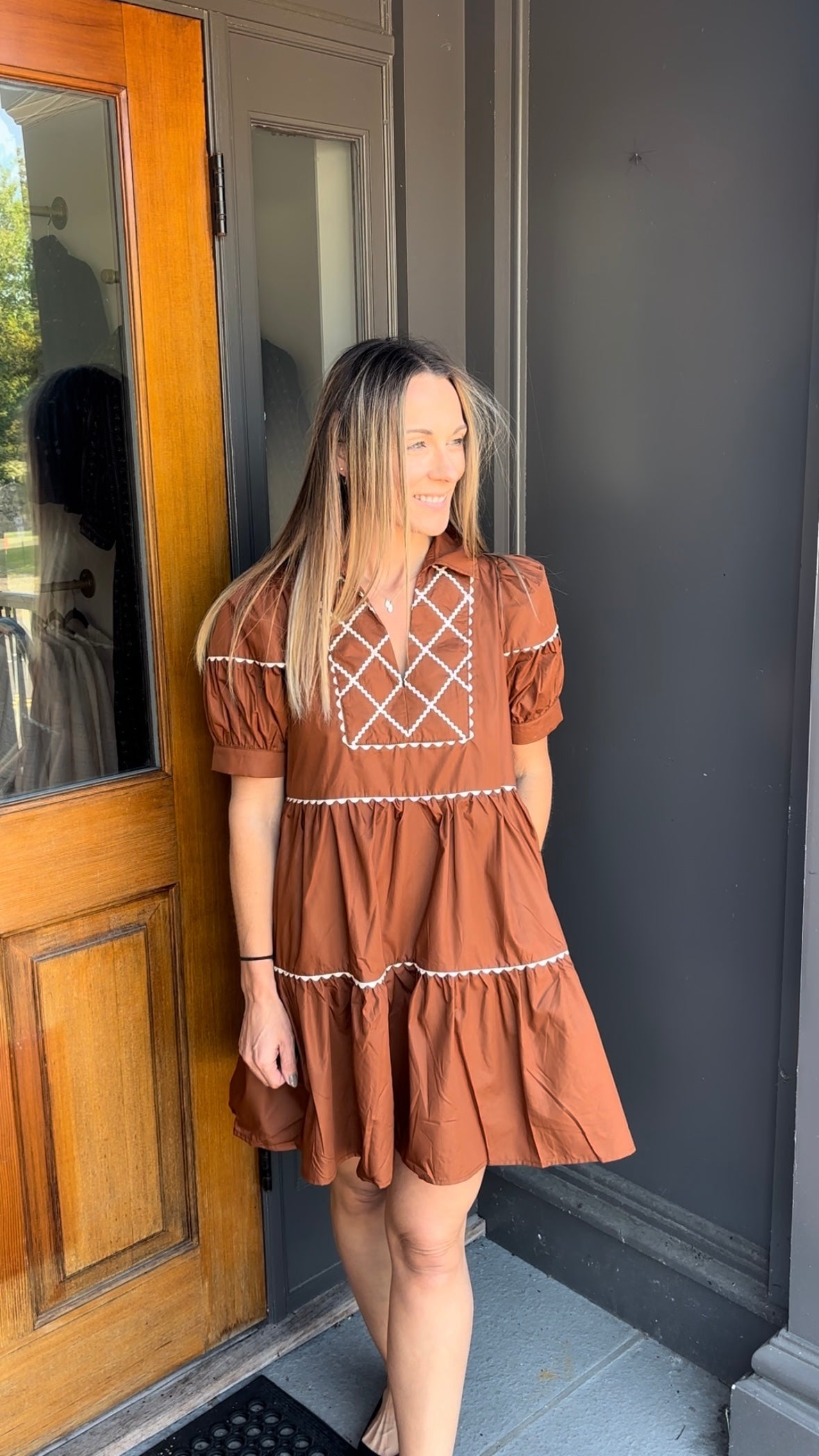 *FINAL SALE* Caramel Scallop Trim Dress