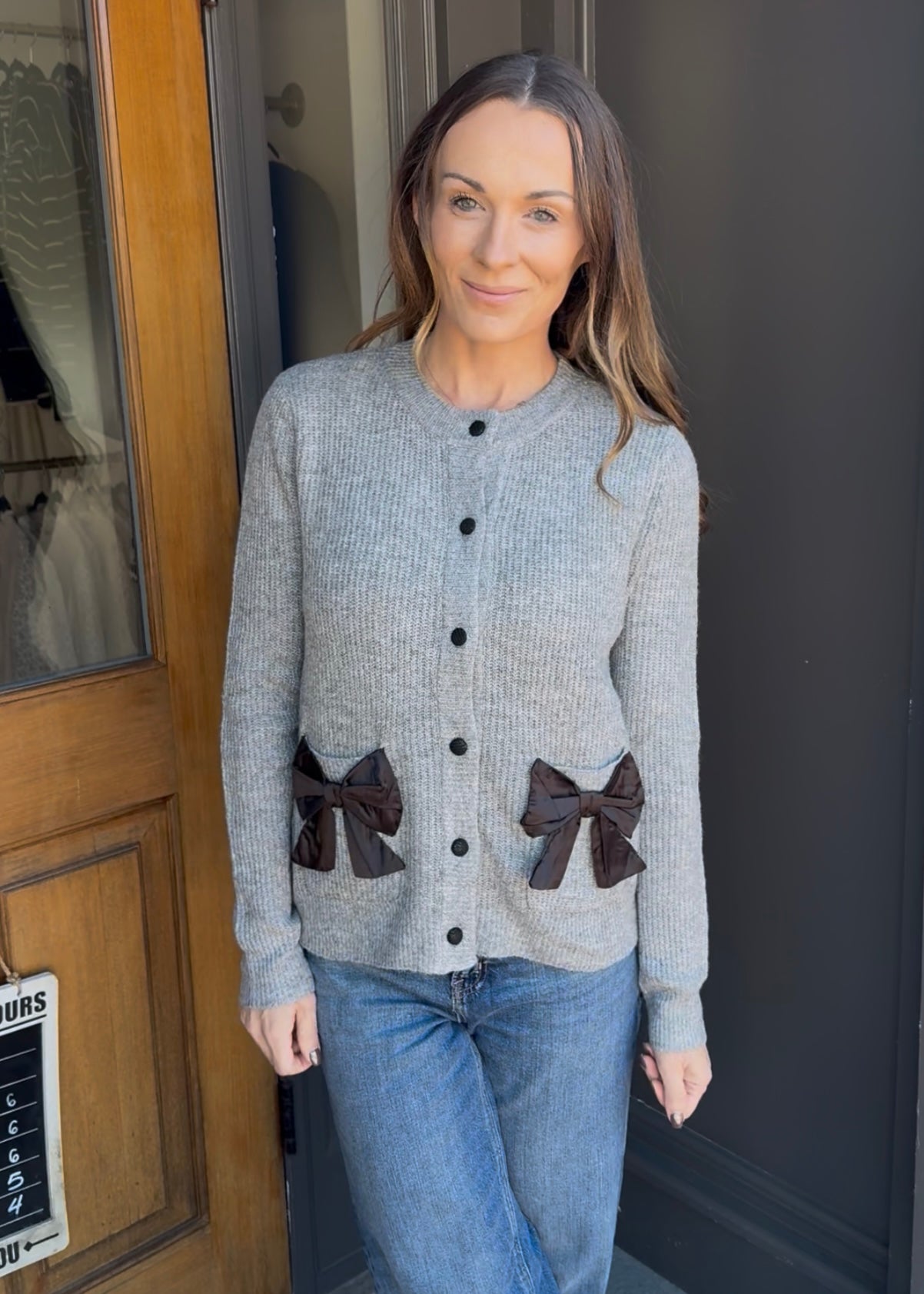 Grey Bow Accent Sweater
