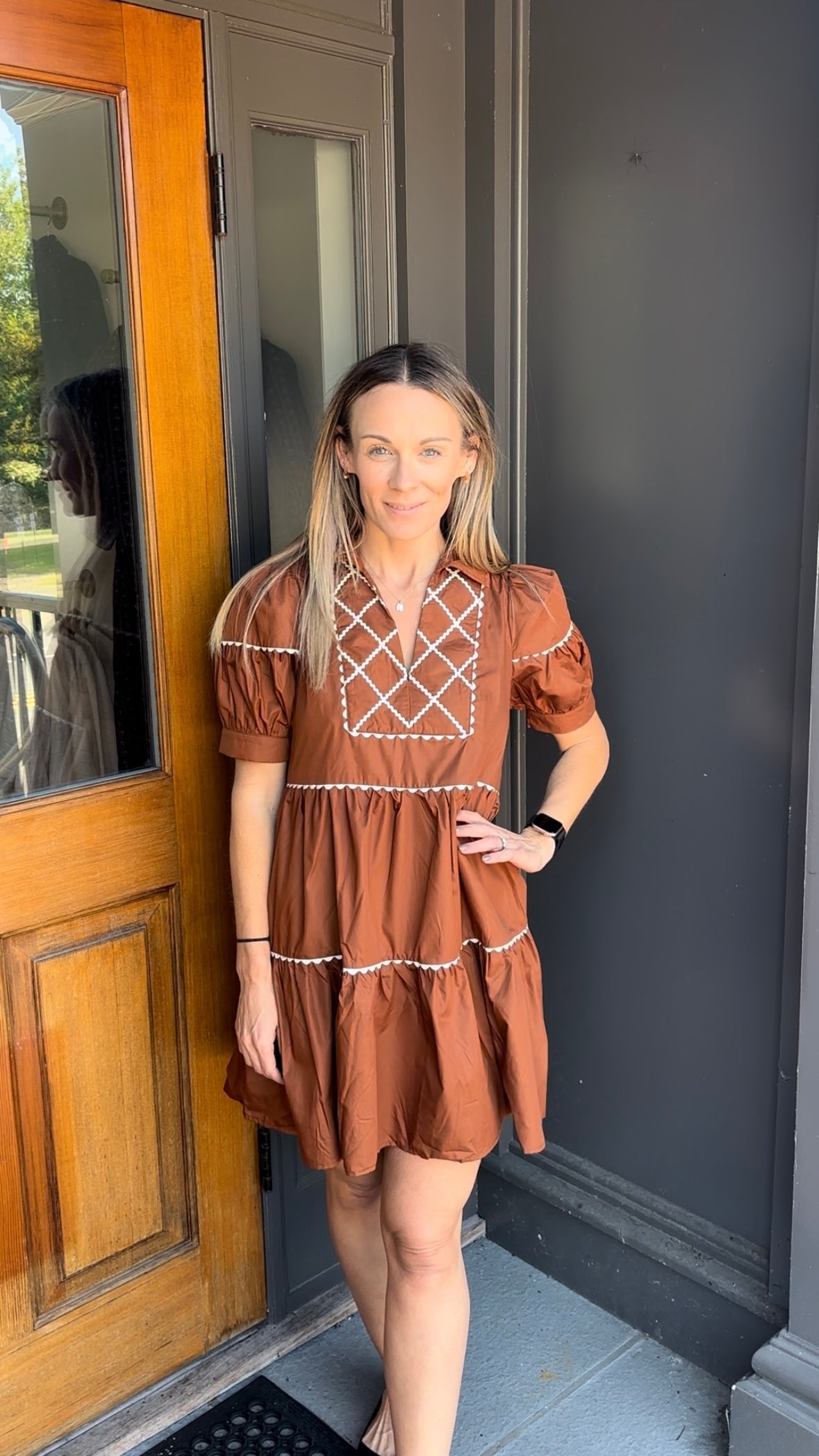 *FINAL SALE* Caramel Scallop Trim Dress