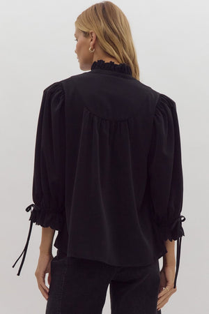 Scallop Hem Black Blouse