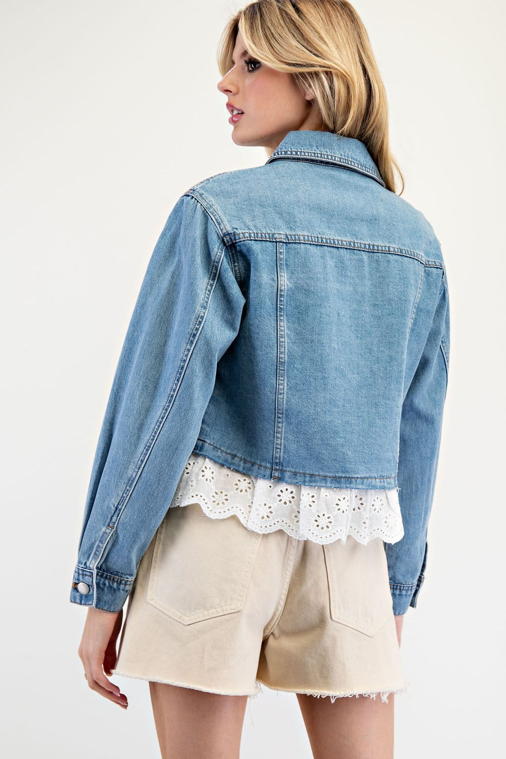 Stone Washed Lace Trim Jacket