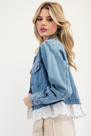 Stone Washed Lace Trim Jacket