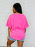 Just a Casual Girly V-Neck Basic Tee in Pink Paradise