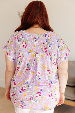 Lizzy Cap Sleeve Top in Lavender and Magenta Floral