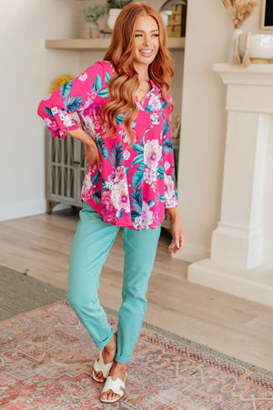 Lizzy Top in Magenta and Teal Tropical Floral