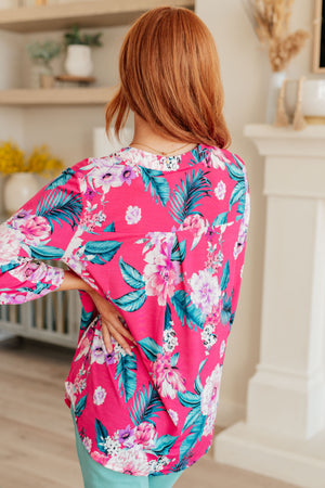 Lizzy Top in Magenta and Teal Tropical Floral