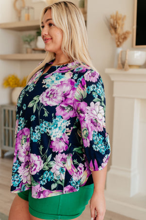 Lizzy Top in Navy and Purple Floral