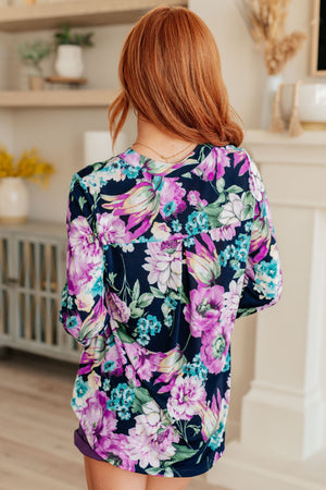 Lizzy Top in Navy and Purple Floral