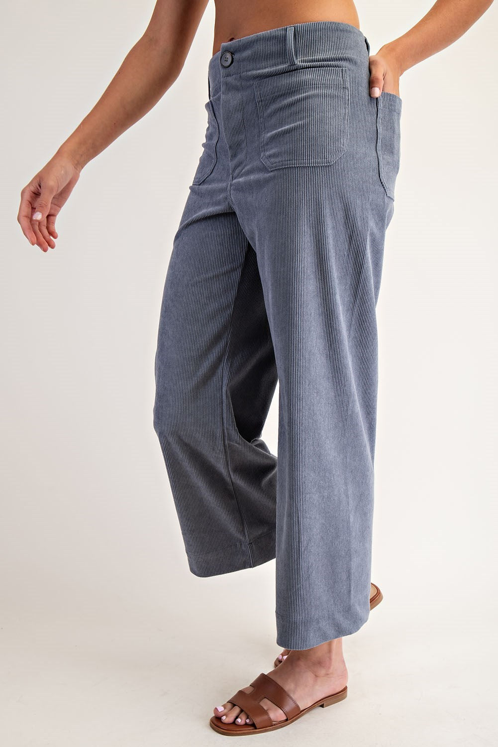 Steel Blue Corduroy Patch Pocket Pants