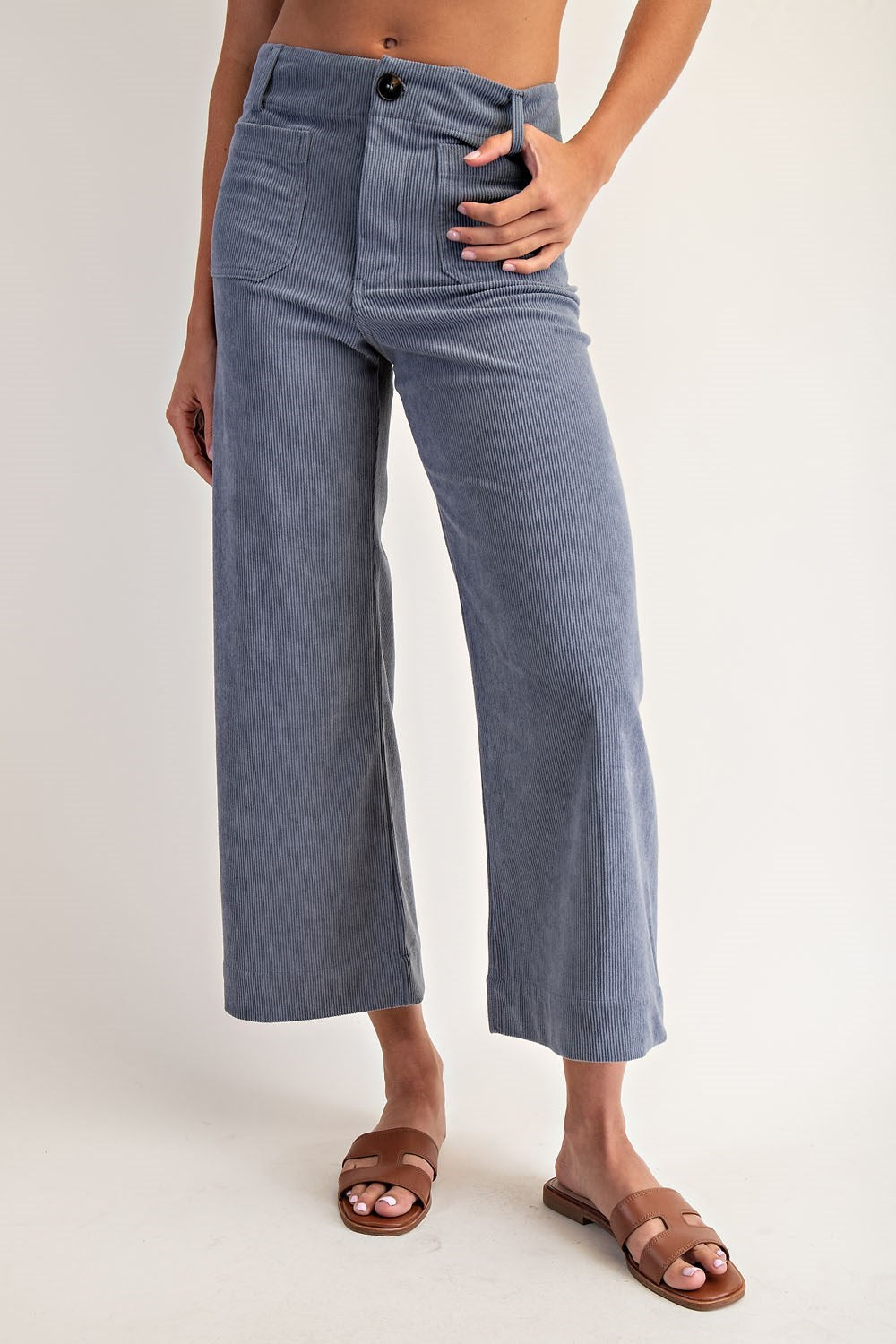 Steel Blue Corduroy Patch Pocket Pants