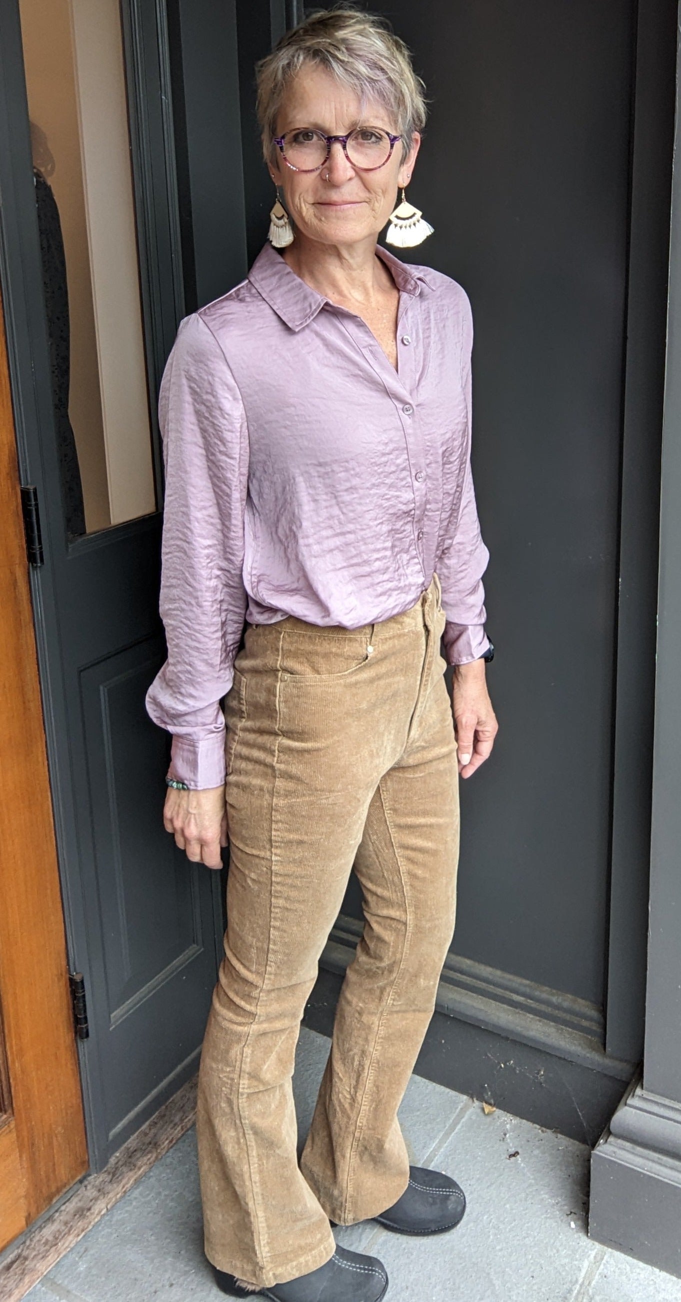 Khaki Flared Corduroy Pants