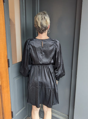 Black Sequin Detail Satin Dress