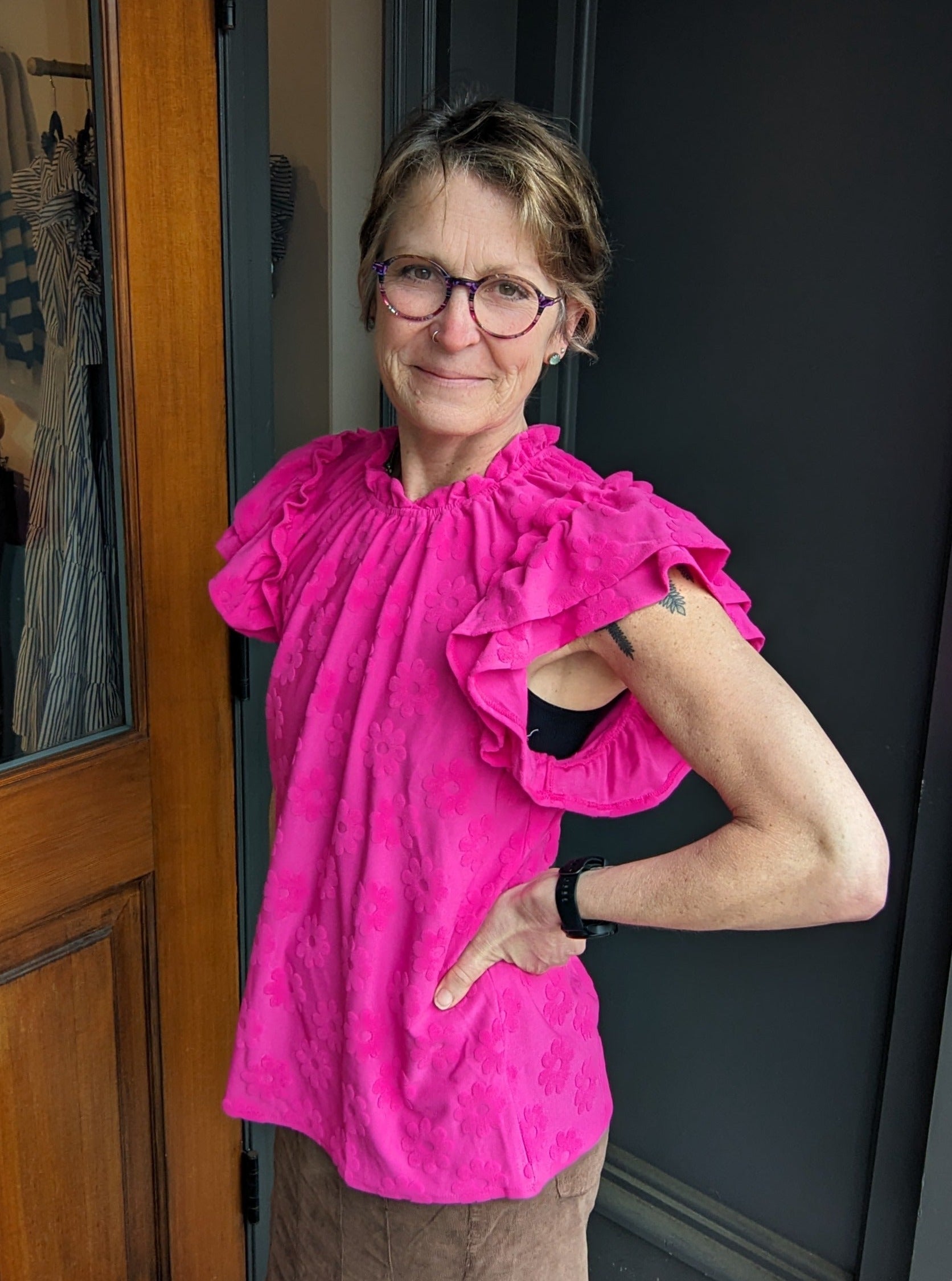 *FINAL SALE* Fuchsia Floral Embroidered Blouse