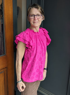 *FINAL SALE* Fuchsia Floral Embroidered Blouse