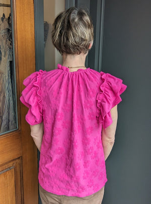 *FINAL SALE* Fuchsia Floral Embroidered Blouse