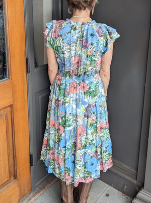 Floral Print Ruffle Hem Midi Dress