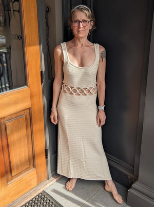 Square Neck Midi Dress with Midriff Cutout
