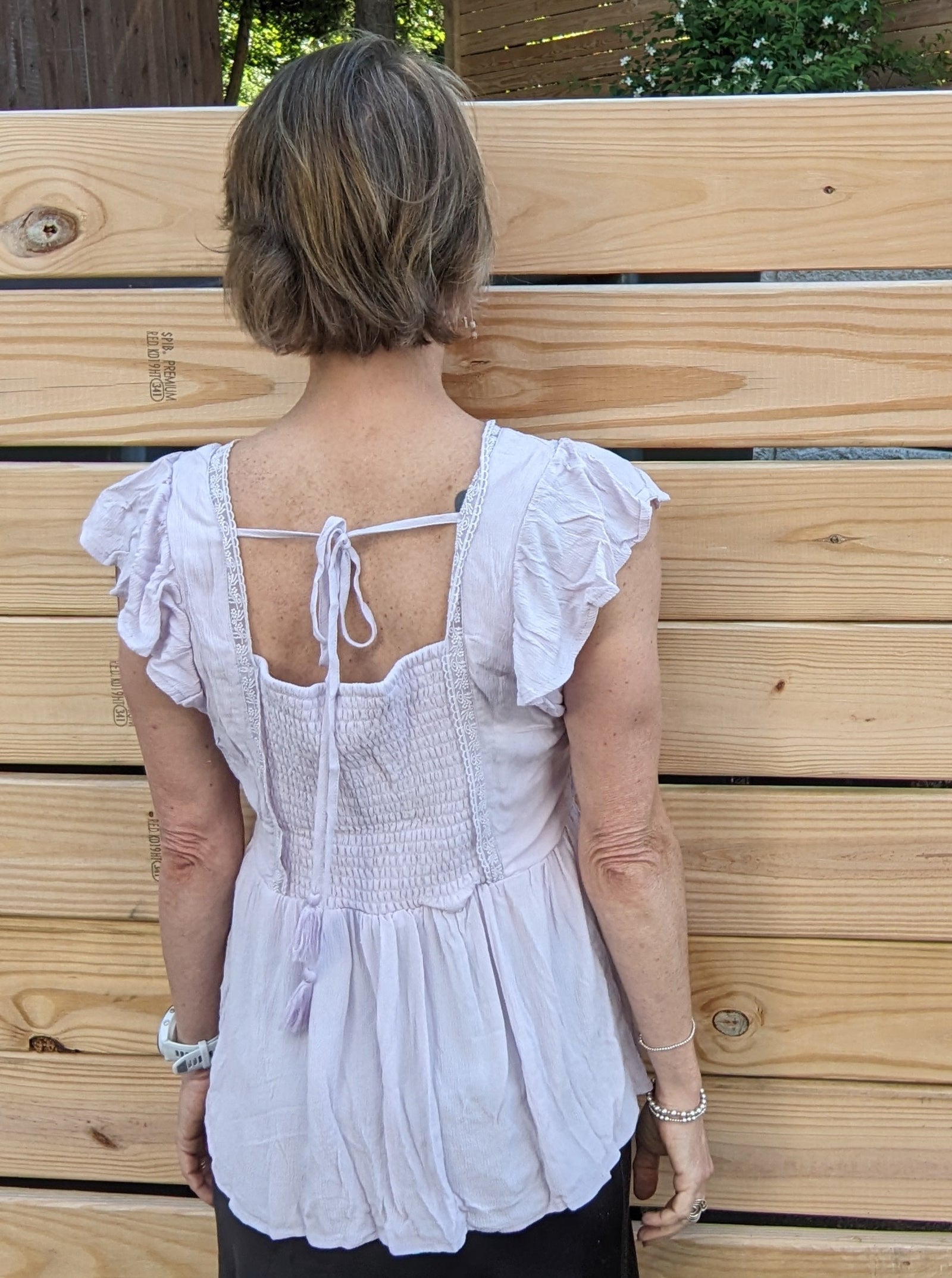 *FINAL SALE* Lace Accent Pale Lilac V Neck Blouse