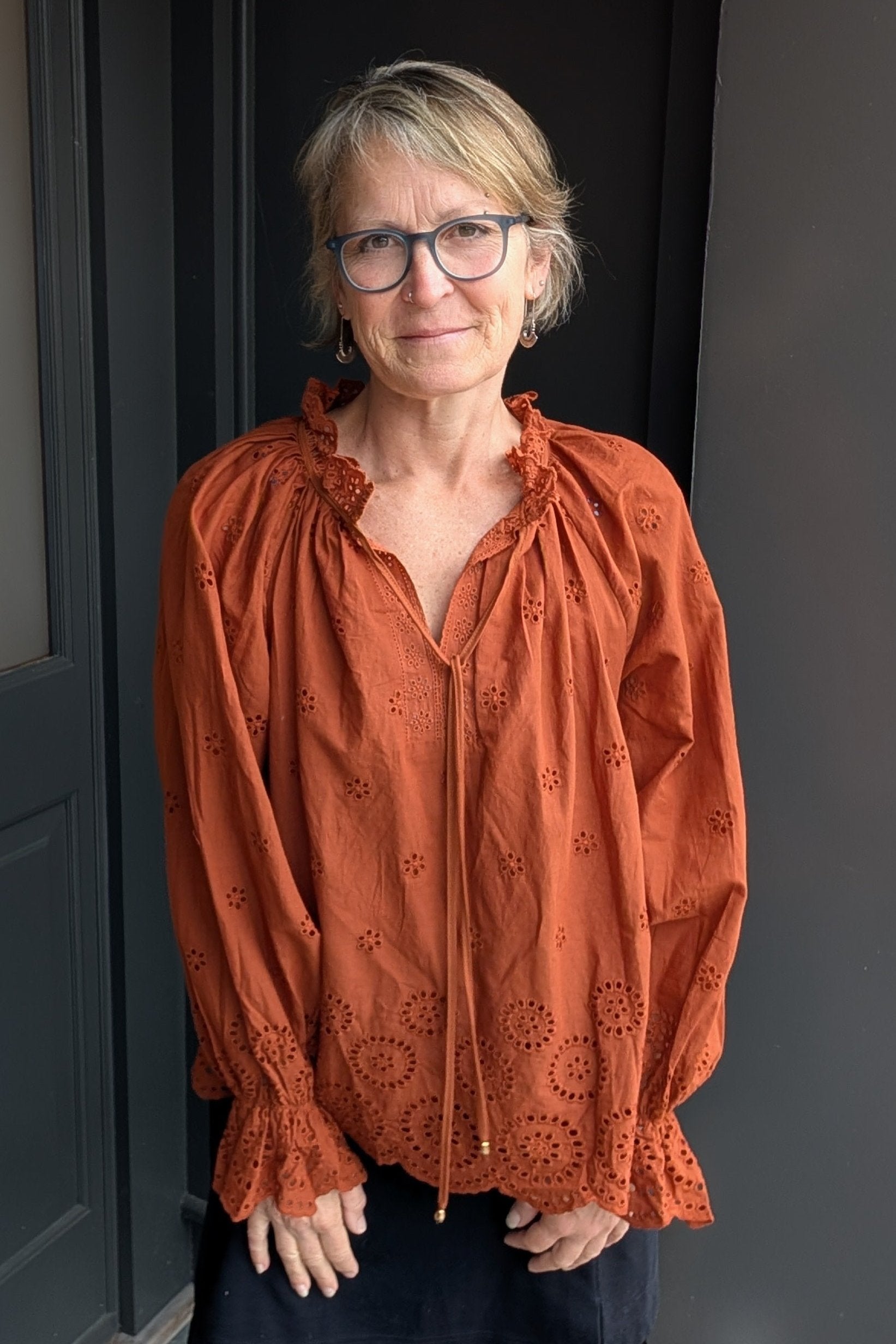 *FINAL SALE* Chestnut Eyelet Long Sleeve Blouse