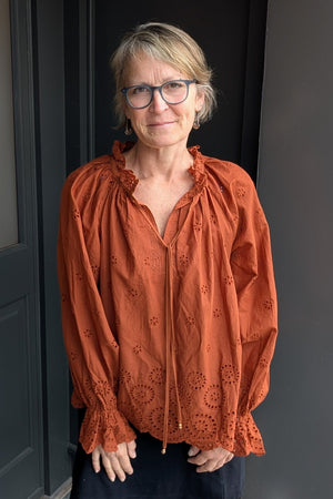 *FINAL SALE* Chestnut Eyelet Long Sleeve Blouse