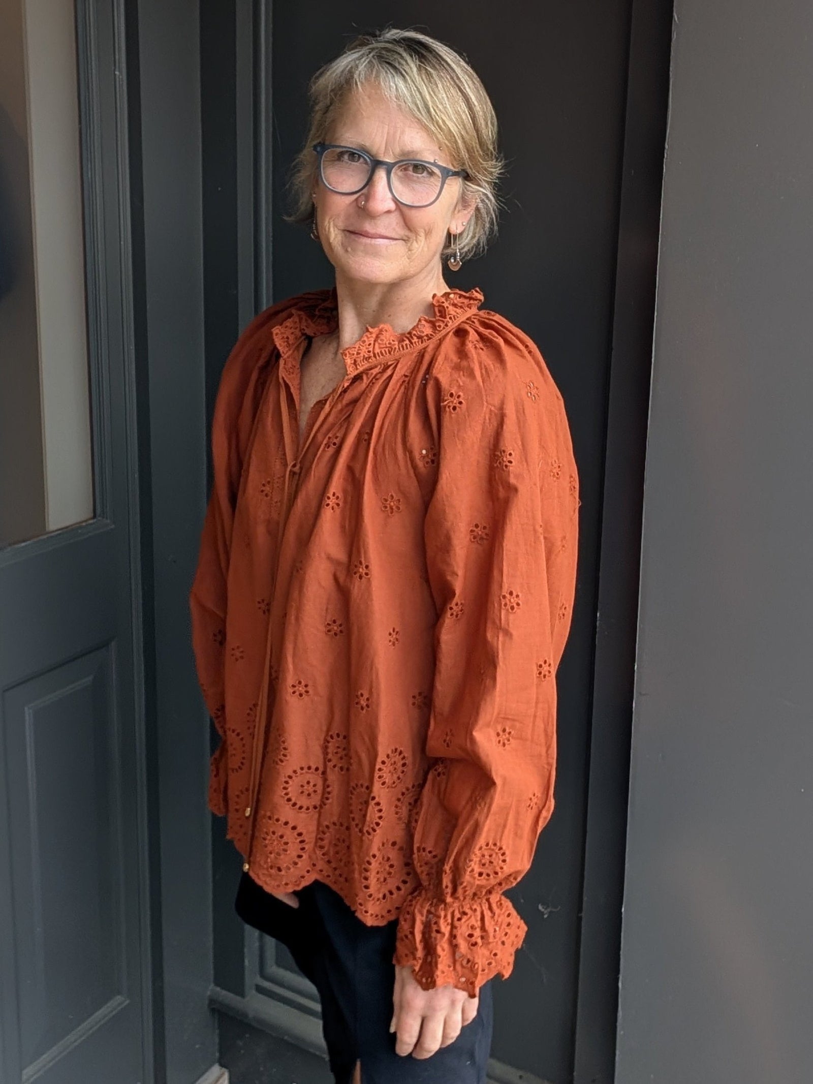 *FINAL SALE* Chestnut Eyelet Long Sleeve Blouse