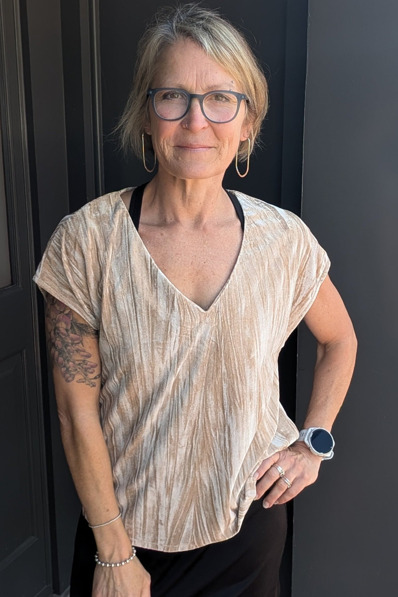 *FINAL SALE* Sand Velvet Cupro V-Neck Top