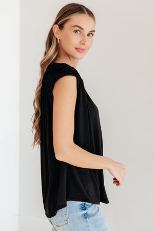 Ruched Cap Sleeve Top in Black
